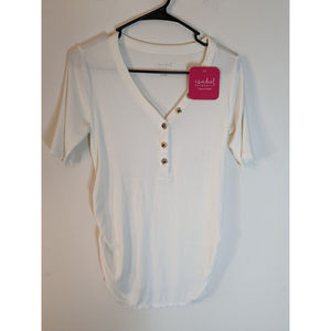 NWT Isabel Maternity Elbow Sleeve V-Neck Henley Maternity Top Cream Size XS